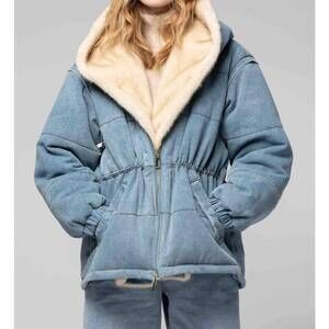 NEW MAX&MOI deva jacket with faux mink lining in denim sky